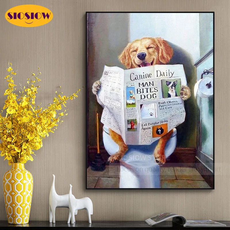 Алмазная 5D картина сделай сам Набор для вышивки крестиком в виде собак и туалета