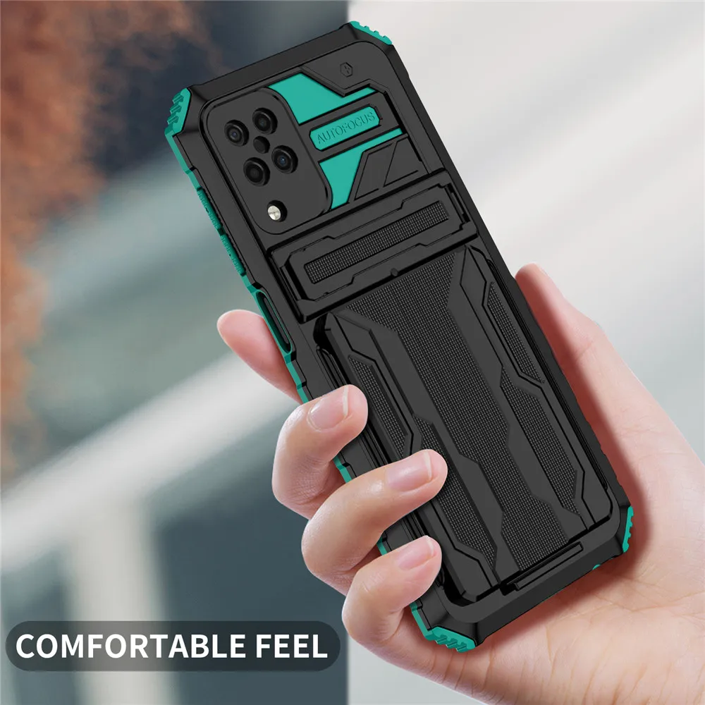 

For Samsung Galaxy A12 Shockproof Stand Holder Cover For SamsungA12 A 12 SM-A125F Armor Shockproof Card Slot Case Cases Coque