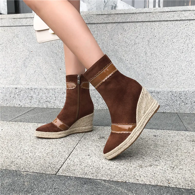 

Meotina Winter Ankle Boots Women Zipper Platform Wedges Heel Short Boots Mixed Colors Super High Heel Shoes Ladies Fall Size 43