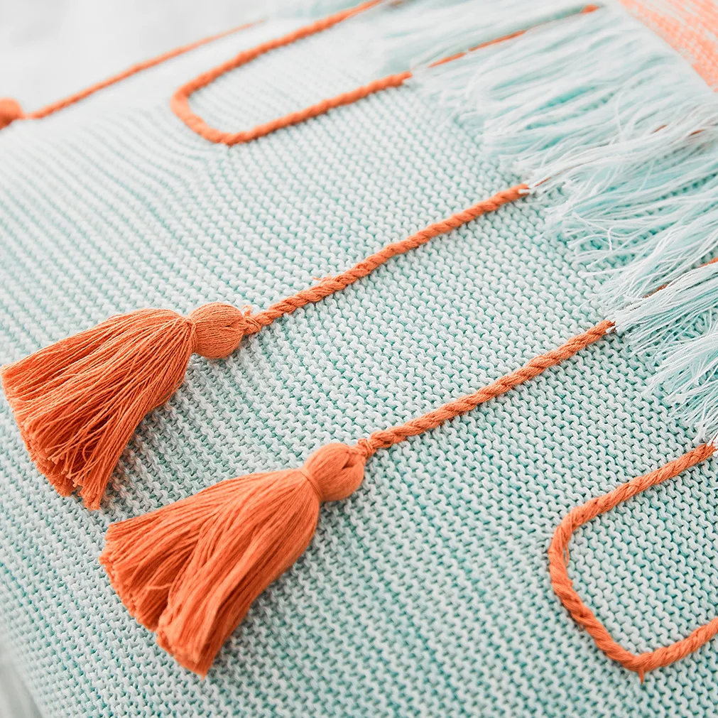 Макраме контраст бахромой сбоку Подушка вязаное Покрывало Русалочка ручная с