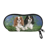cavalier king charles spaniel dog print eyewear case cover sunglasses case for womenmen fashion glasses box with lanyard zipper