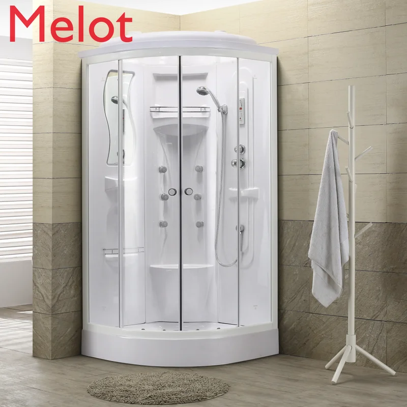 High-End Tempered Glass Arc Fan Rectangular Whole Shower Room White Steam Bath Room Prefabricated Bathroom Accessories