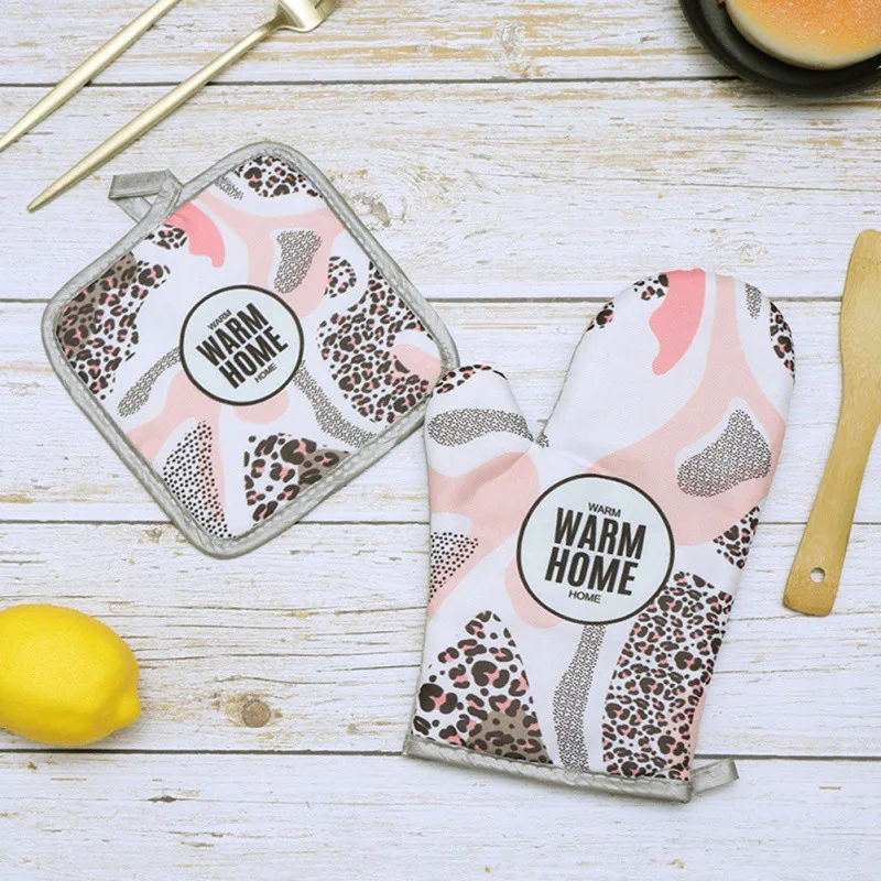 Домашние 2 шт./компл. рукавицы для духовки с изоляционным ковриком леопардовые