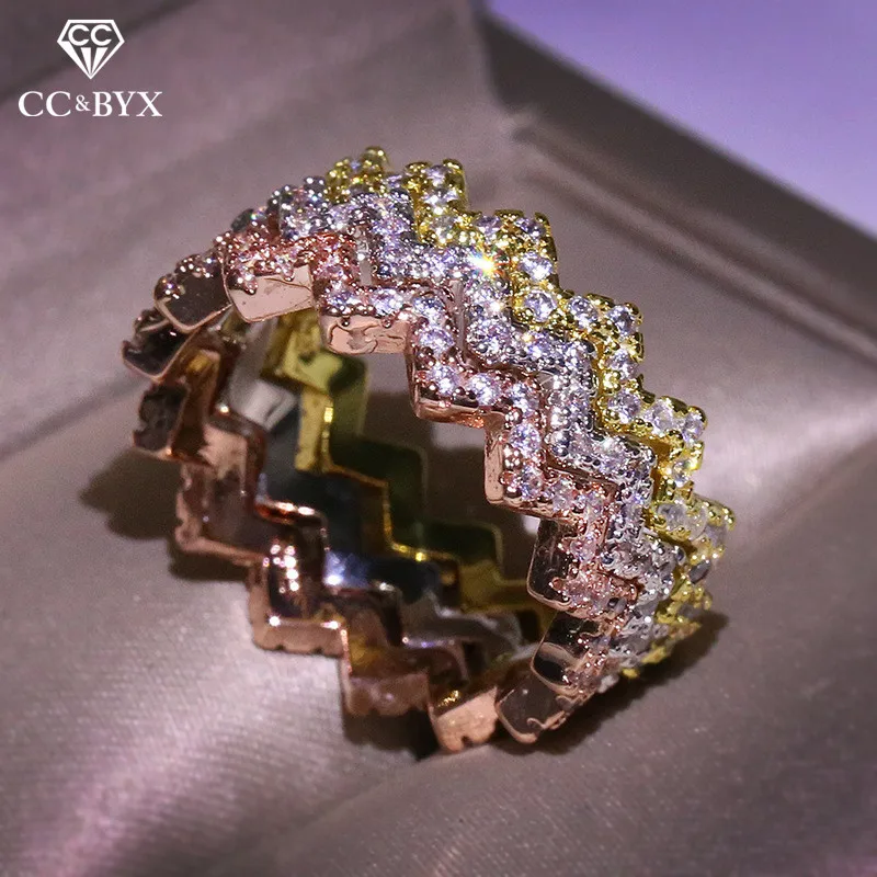 

CC волнистые кольца для женщин, простое кольцо с кубическим цирконием, Свадебные обручальные модные ювелирные изделия высшего качества, Пря...