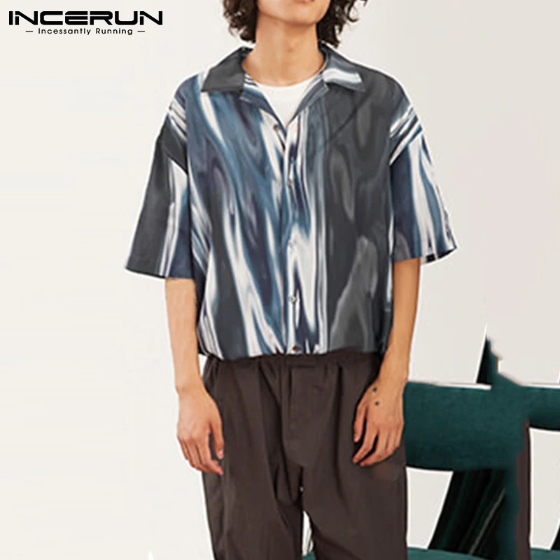 

Гавайская рубашка INCERUN мужская с отложным воротником, модная пляжная сорочка с короткими рукавами, с принтом тай-дай, уличная одежда, размер...