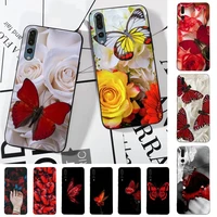 red butterfly on white roses flower phone case for huawei p30 40 20 10 8 9 lite pro plus psmart2019