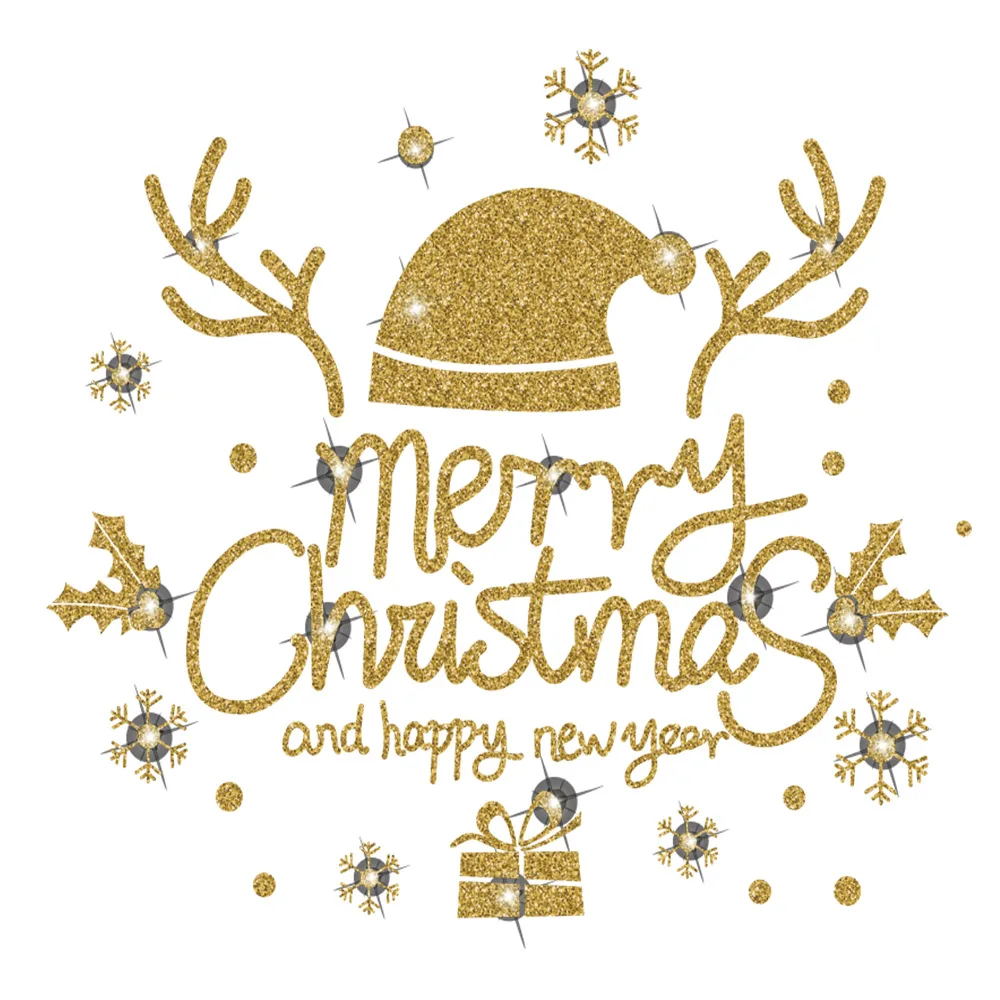 Золотые рождественские стеклянные наклейки на окна для гостиной зимние