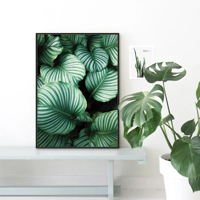 Настенная картина с зелеными листьями в скандинавском стиле печатный плакат на