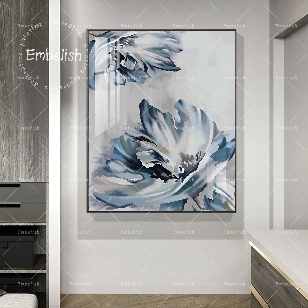 

Embelish Modern HOme Decor Blue Flowers For Living Room Wall Art Posters HD Spray On Canvas Paintings Office Pictures Artworks