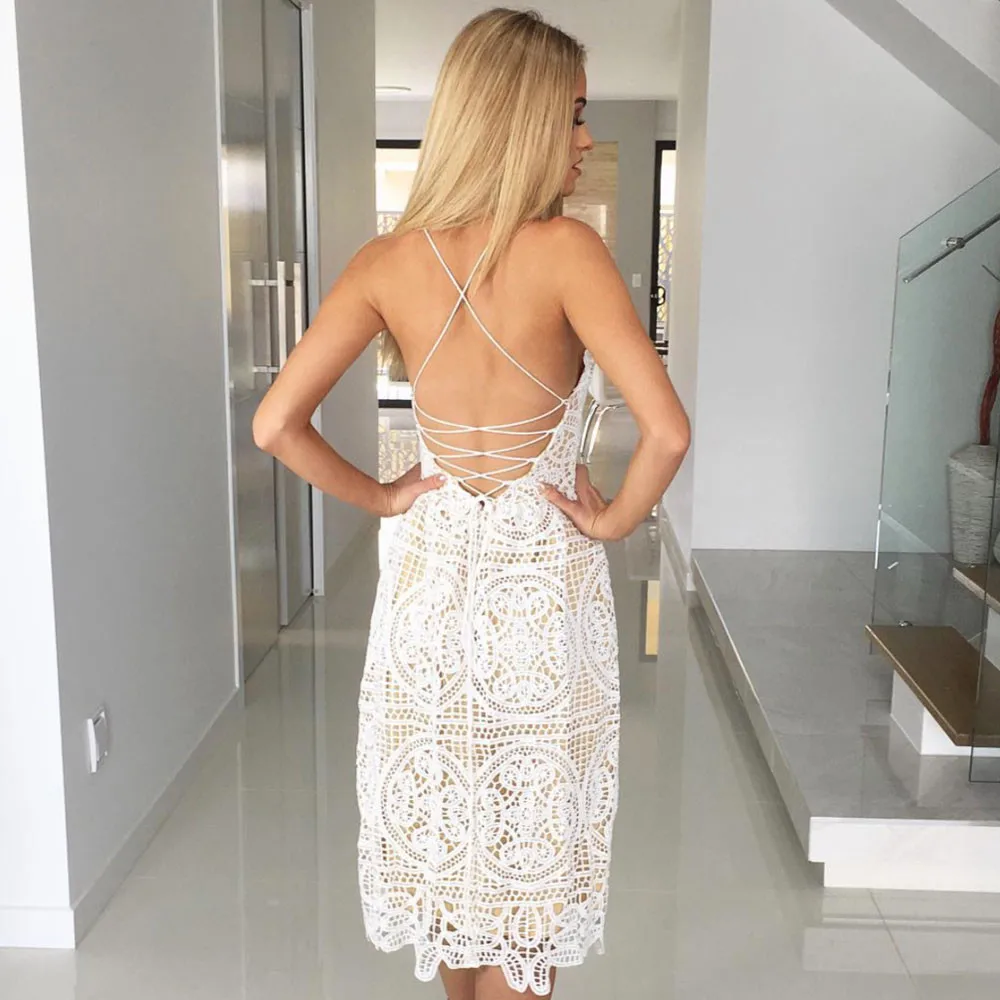 Белое сексуальное женское летнее платье 2019 выдалбливают вышивки v-образным