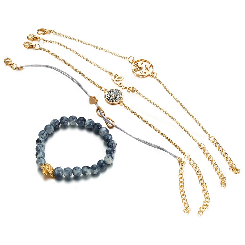 5 шт. модные бриллиантовые карта мира браслет сердце черепаха модный Амулет на