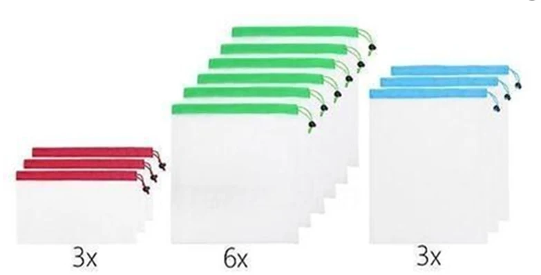 12pcs a set 12 шт Многоразовые продукты сетки моющиеся мешки экологически чистые хозяйственные сумки для покупок фруктов овощей хранения - Цвет: 12pcs a set