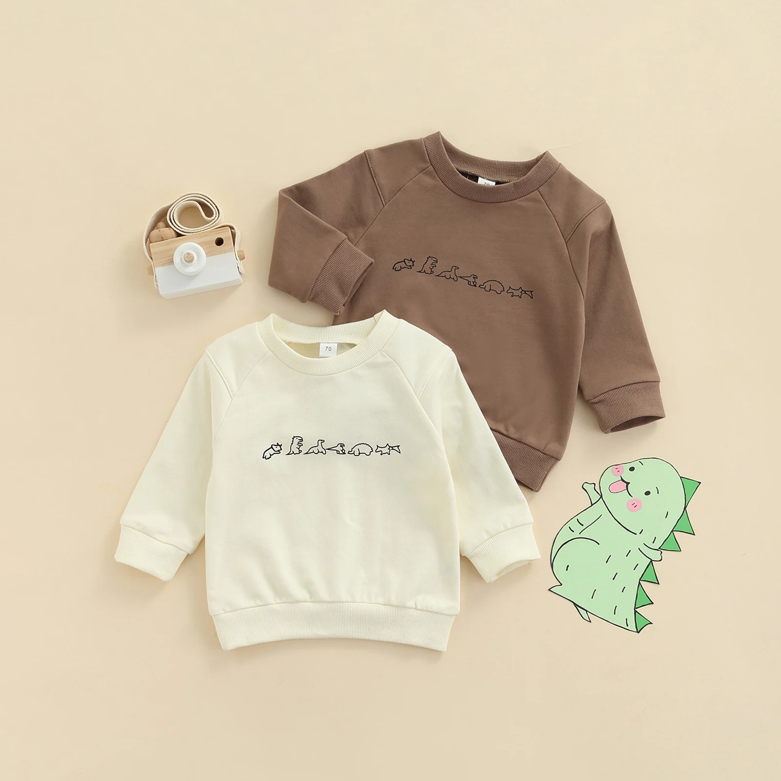0-4Years Infant Kids Baby Sweatshirts Casual Girls Boys Dinosaur Print Long Sleeve Round Neck Pullover Tops Autumn Clothes | Детская