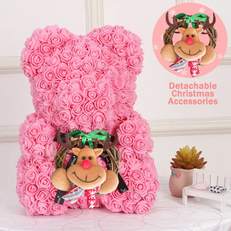 Рождественский подарок 40 см красный медведь Роза искусственное мыло розы Teddi