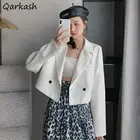 Блейзер женский с длинным рукавом, элегантный укороченный Винтажный стиль в стиле преппи, универсальная женская верхняя одежда, хипстерская одежда карамельных цветов для студентов