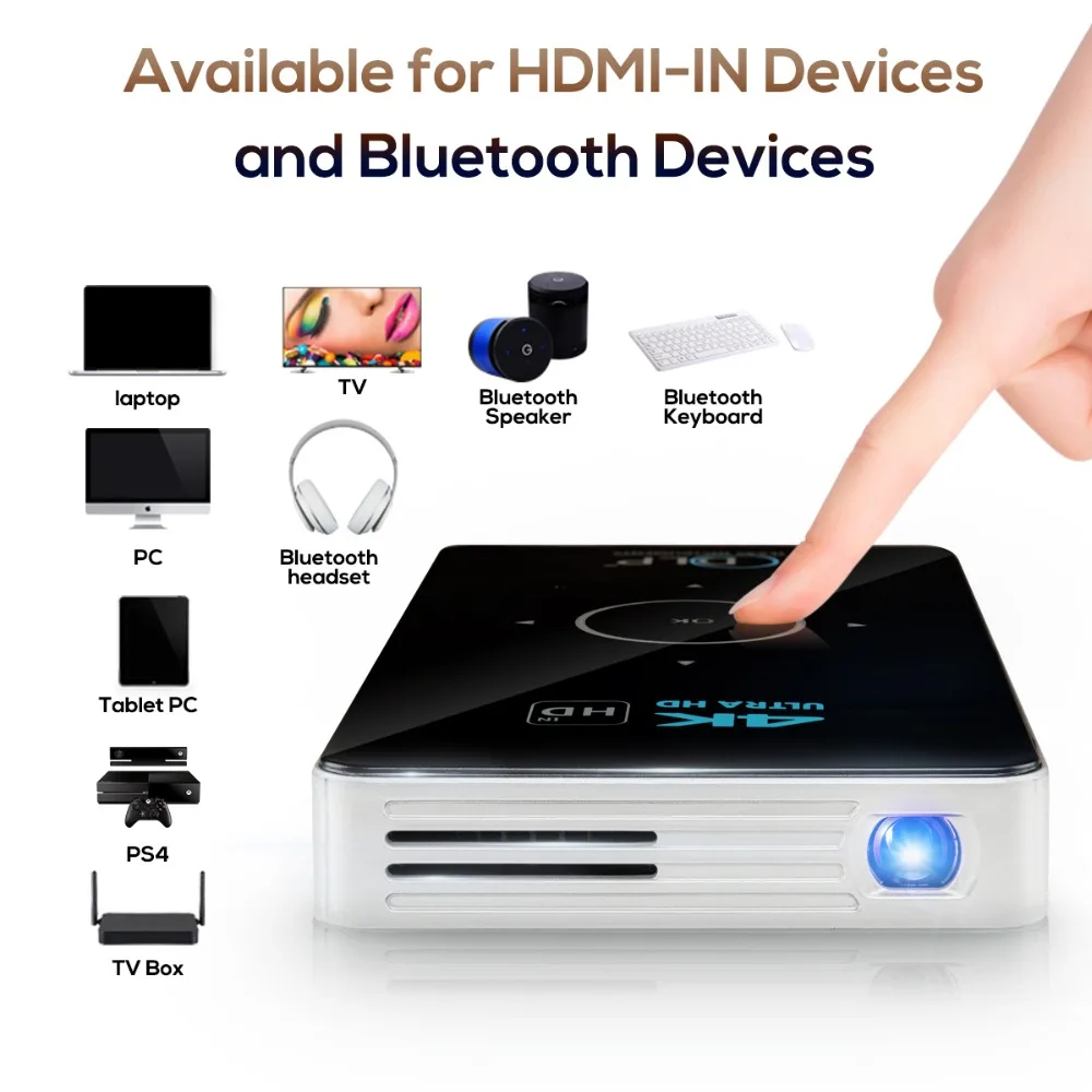 Мини проектор C6 светодиодный DLP 2 + 16 ГБ 4G Android 6 0 Bluetooth 4 4k|ТВ-приставки и