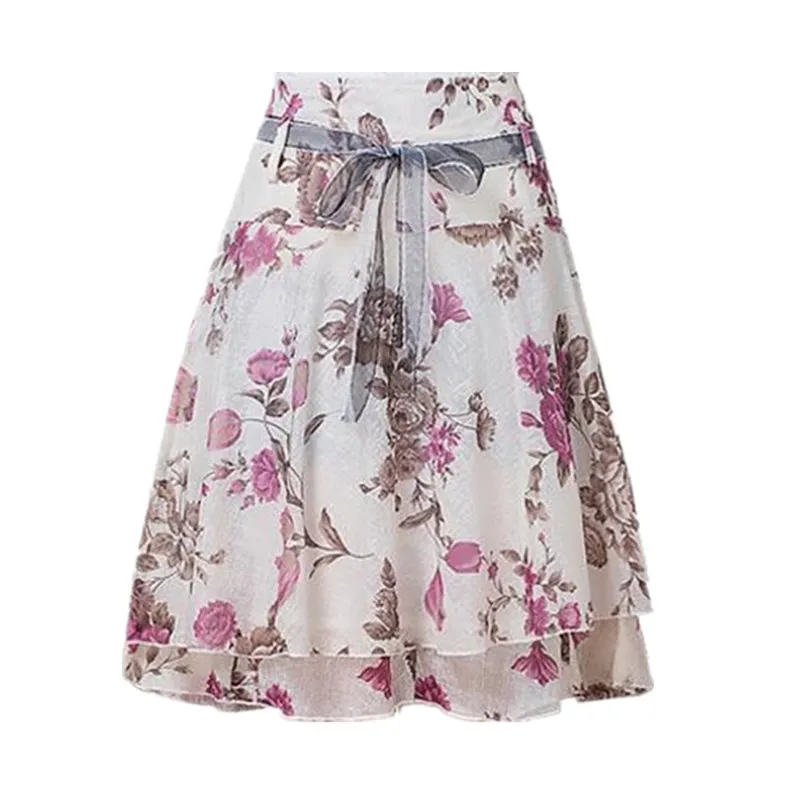 

Fashion Spring Summer Women Print Floral Skirt Female Plus Size Mid Long Skirt High Waist Pleaid Skirt Skirts Women LY328