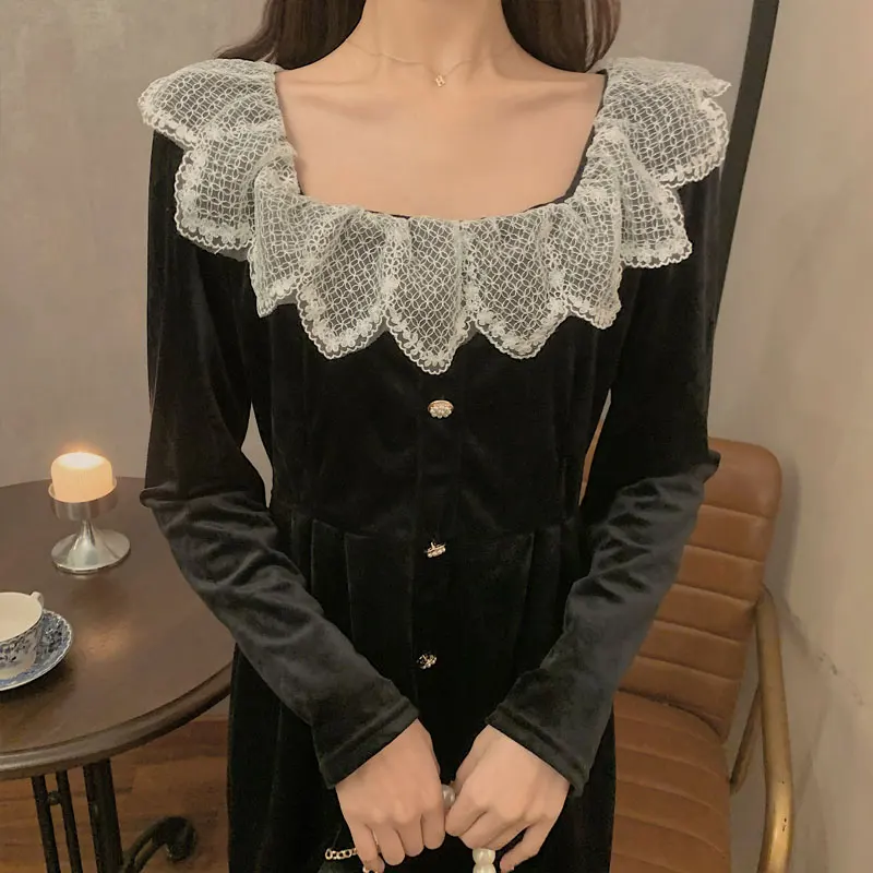 

Will ~ big yards dress French aristocratic lace collar velvet fat mm restoring ancient ways of tall waist show thin dress
