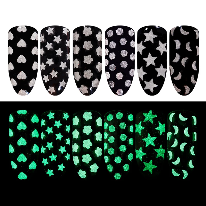 6 моделей/Сумка для ногтей блестки пластинки светятся в темноте светящаяся