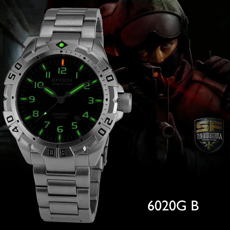 Мужские военные наручные часы, мужские тритиевые часы EPOCH sport T25 светящиеся водонепроницаемые наручные часы Мужские Аналоговые erkek kol saati 6020G