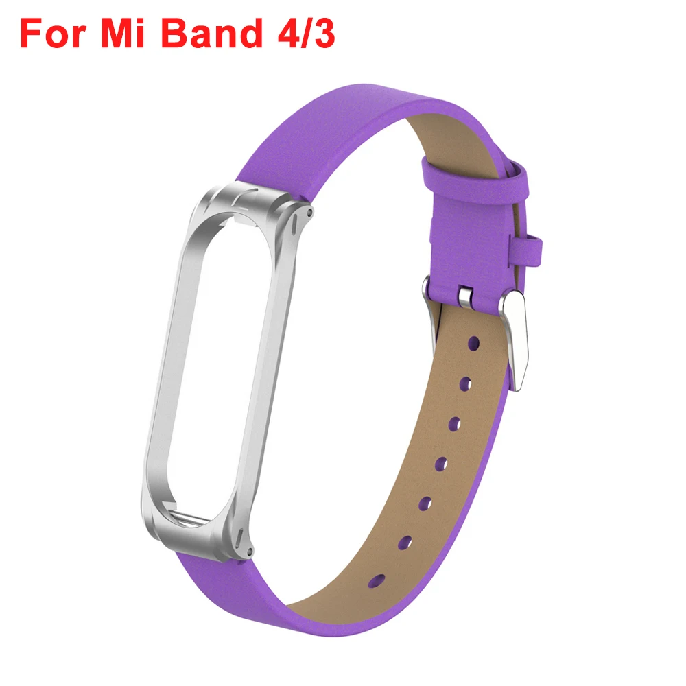 Purple For Band 4 Yuedaer для Xiaomi mi Band 3 4 фитнес-трекер цветной кожаный mi Band 4 3 ремешок черный золотой чехол Модный браслет напульсники - Цвет: Purple For Band 4