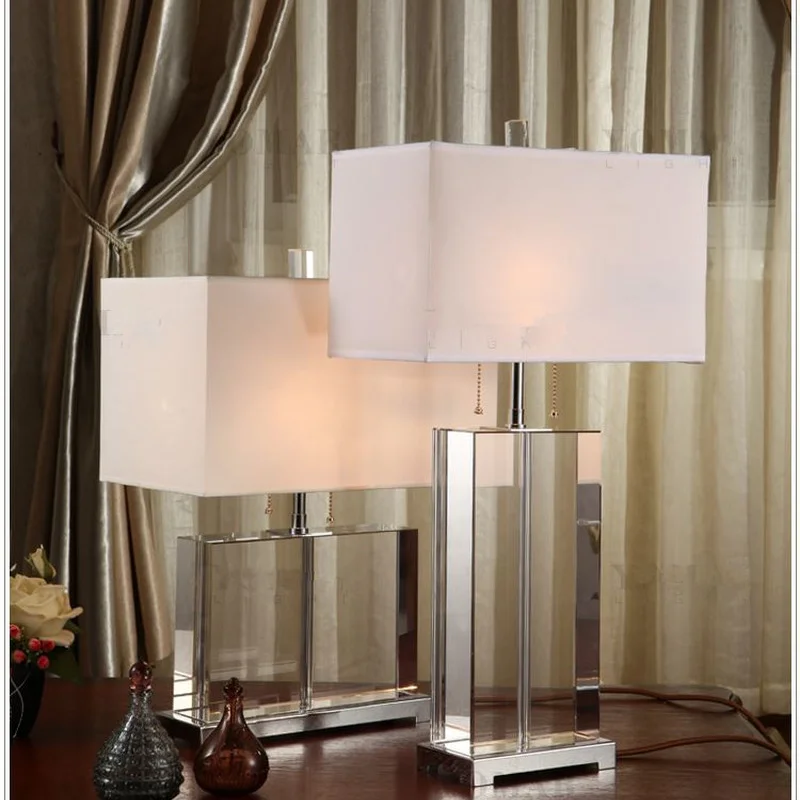 Роскошная современная настольная лампа Хрустальная тканевый абажур для