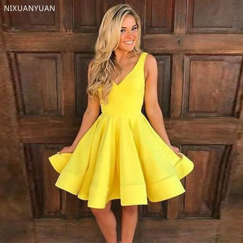 Короткое платье для выпускного вечера девочек Красное Атласное Платье-трапеция