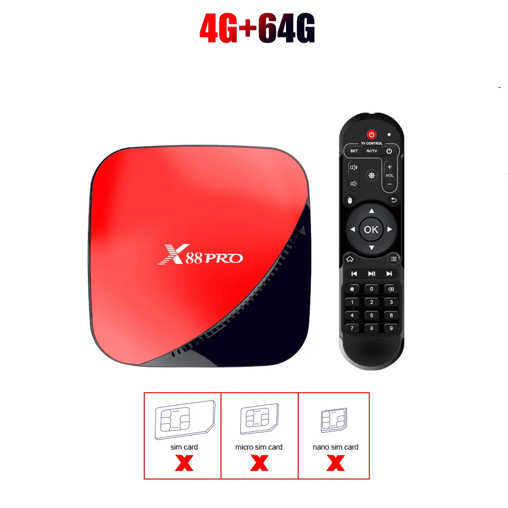 X88 STB 4K Smart tv телеприставка Android 9,0 HDMI 2,0 HD с поддержкой sim-карты WiFi Bluetooth 4K@ 60Hz Samrt tv Box - Цвет: 4G 64G Red
