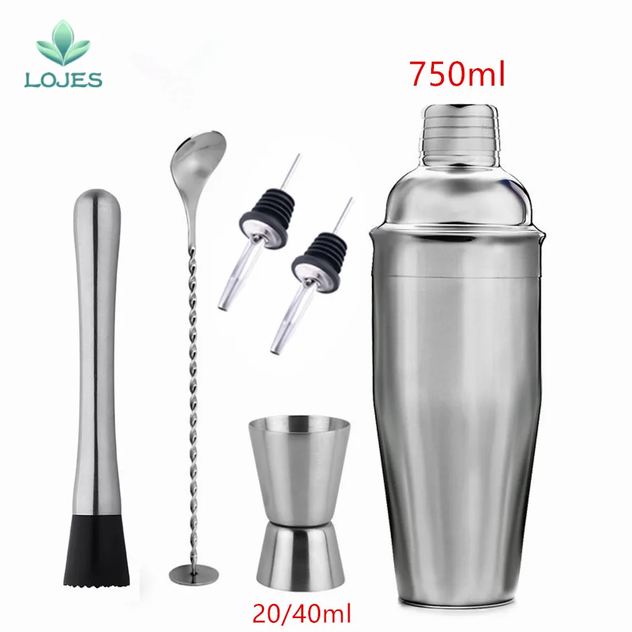 750ml-6pcs Горячая Распродажа, барная посуда, шейкер для коктейлей, Делюкс, 550 мл, нержавеющая сталь, бар, вино, Мартини, напиток, миксер, вечерние, бармен, инструмент - Цвет: 750ml-6pcs
