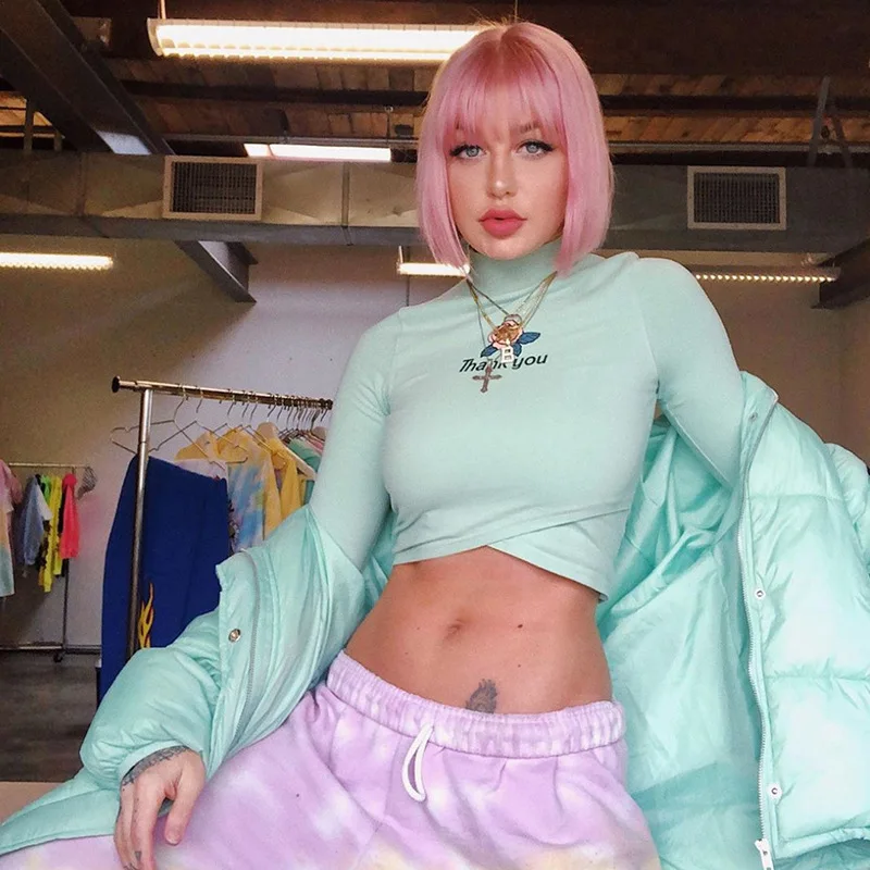 Футболка женская хлопковая с длинным рукавом модный топ принтом в виде надписи