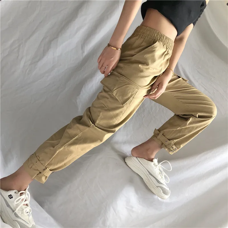 2019 женские штаны карго Повседневное хлопковая эластичная талия брюки уличная