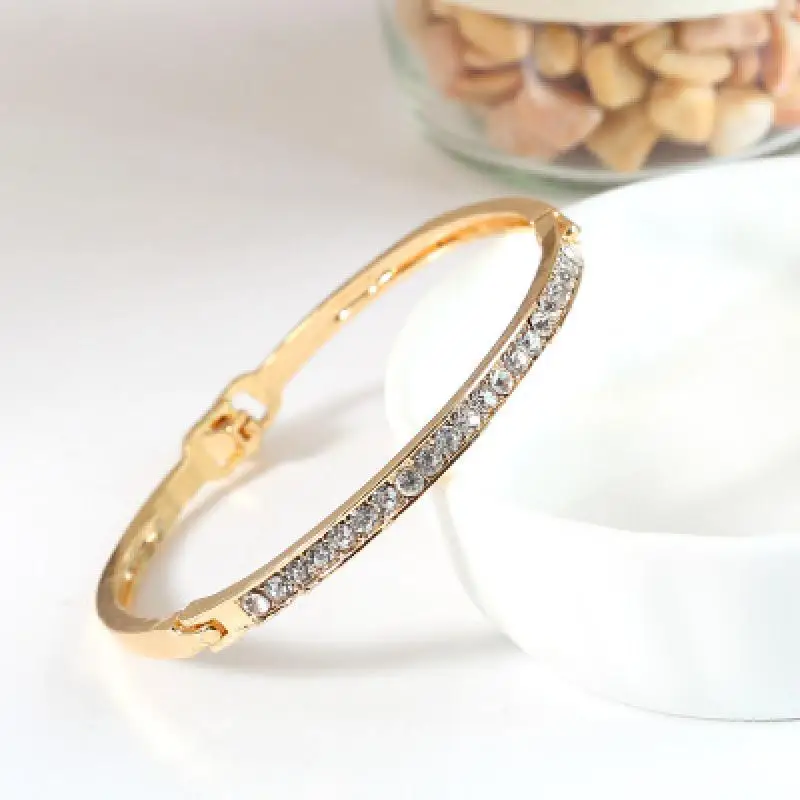 Модный золотой браслет из нержавеющей стали с белым кристаллом горного хрусталя