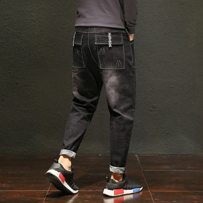 Япония стиль свободный крой Твердые Джинсовые брюки-кросс для мужчин весна осень