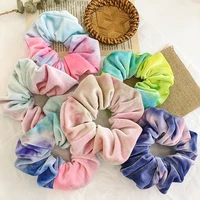 100 cotton tie dye velvet scrunchies girls hippie handmade hair scrunchies rainbow elastic hair bands ponytail holder ties