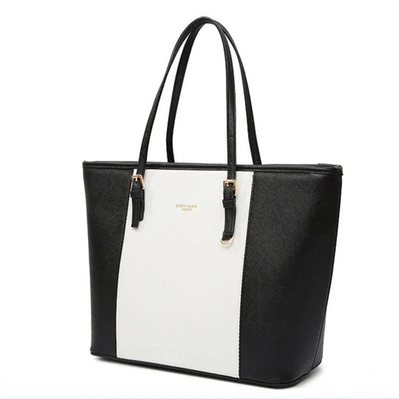 

Bag Fashion Women PU Leather Handbag Brief Shoulder Bags Black White Large Capacity Luxury Handbags Tote Bags Design Bolsos