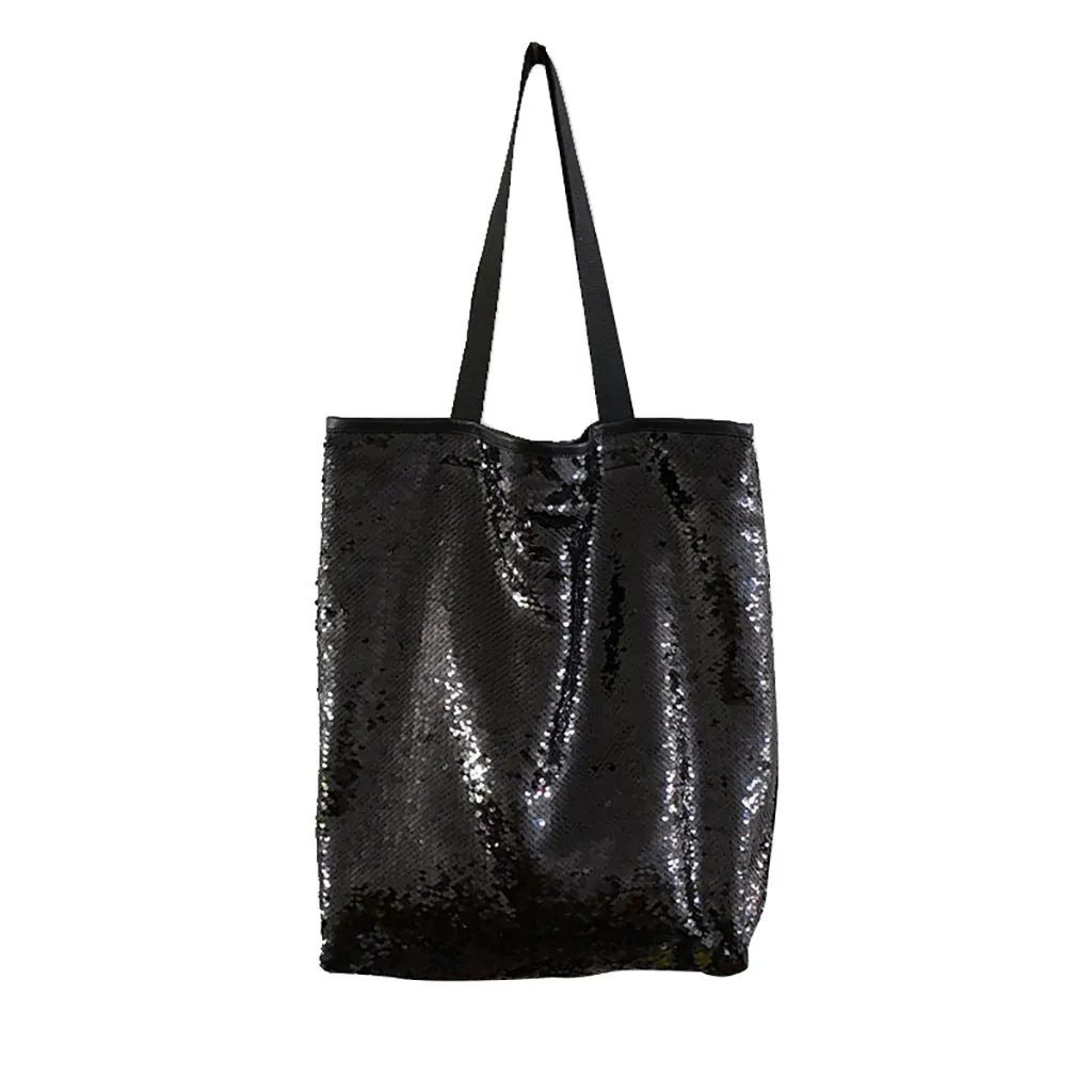 E Tote Bag Women Sequins Colorful Shoulder Bags Princess Shopping Bags Bling Handle Bags Shoulder Messenger Handbags - Цвет: E