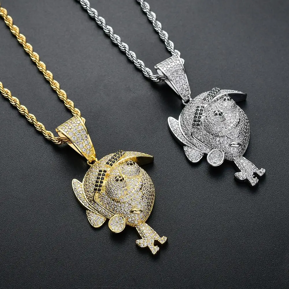 

Cartoon The Fairly OddParents Character Timmy Zircon Pendant Rope Chain Necklace Men Iced Out CZ Stone Pendant Hiphop Jewelry