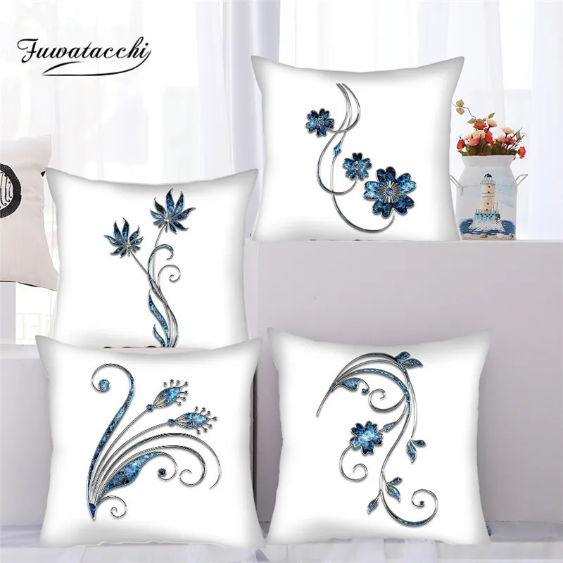 

Fuwatacchi Floral Printed Cushion Cover Flower Photo Decorative Pillowcase for Home Decor Sofa Seat Couch White Pillow Cover New
