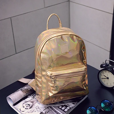 Golden Модный голографический рюкзак в стиле хип-хоп, mochilas feminina, женский рюкзак с серебряным лазером, кожаный рюкзак, школьные сумки zaino - Цвет: Golden
