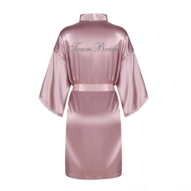 Сиреневый атласный шелковый халат для невесты женское серебристое свадебное
