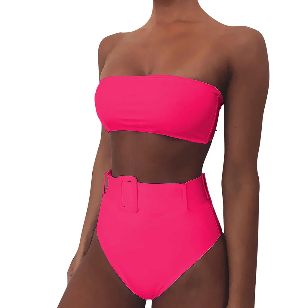 

bikini 2021 Sexy Women Solid Bikini Push-Up Padded High Waist Swimwear Swimsuit Set FFT