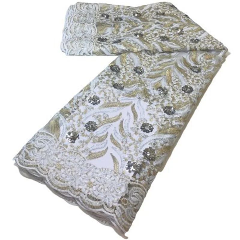 

Африканская кружевная ткань из органзы с 3D цветами и блестками, белое высококачественное кружево, французская Тюлевая кружевная ткань, ниг...