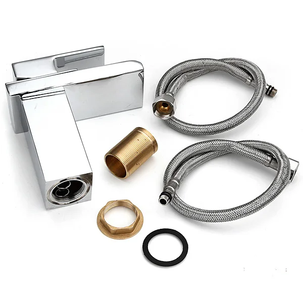 

Bathroom Basin Faucet Waterfall Deck Mounted Cold and Hot Water Mixer Tap Brass Chrome Vanity Vessel Sink Crane