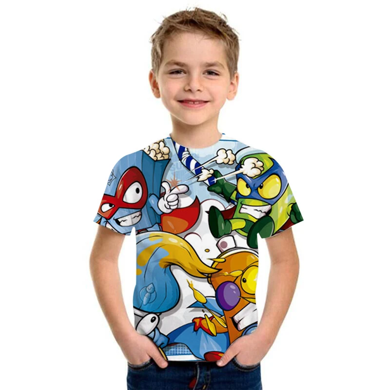 

2021 on the new summer children's short sleeve round collar suit 3D cartoon pattern boys and girls sports leisure fashion
