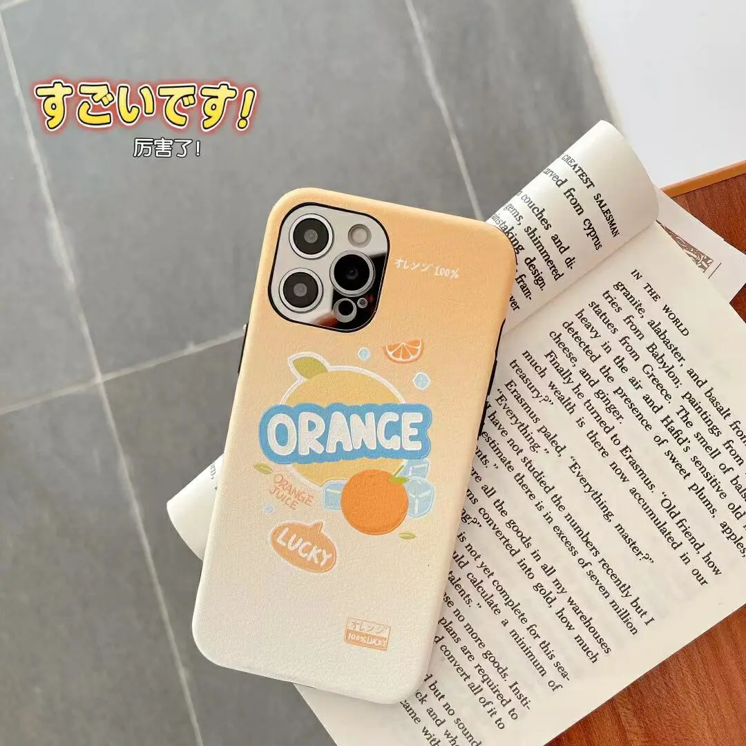 

Cute Fruit Lambskin Phone Case for Iphone 12 Coque 11 11promax Case Square Side Print Cover for Iphone XR X 7P 7 8 SE2020 Fundas