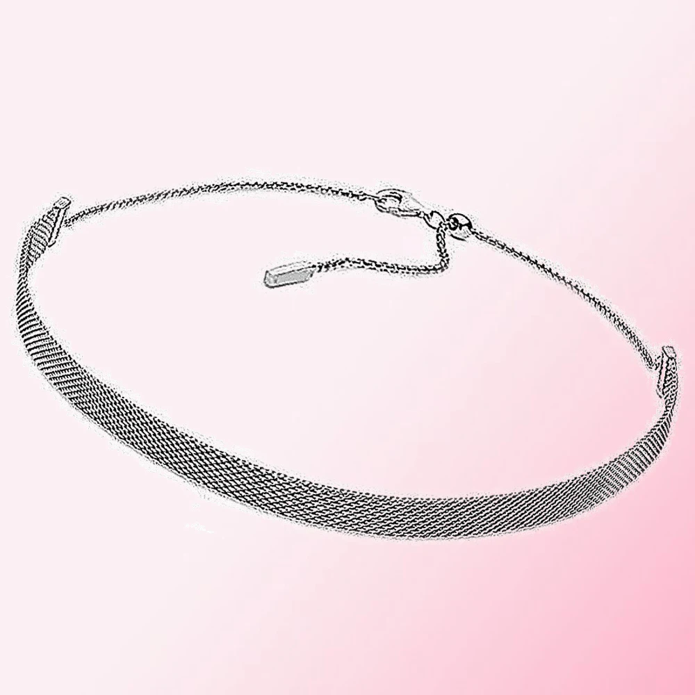 

2019 Fall 100% 925 Sterling Silver Reflexions Mesh Choker Necklace Women's Vintage Clavicle Chain Engagement Anniversary Gift