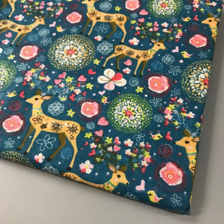 Хлопчатобумажная льняная ткань с принтом оленя ширина 150 см