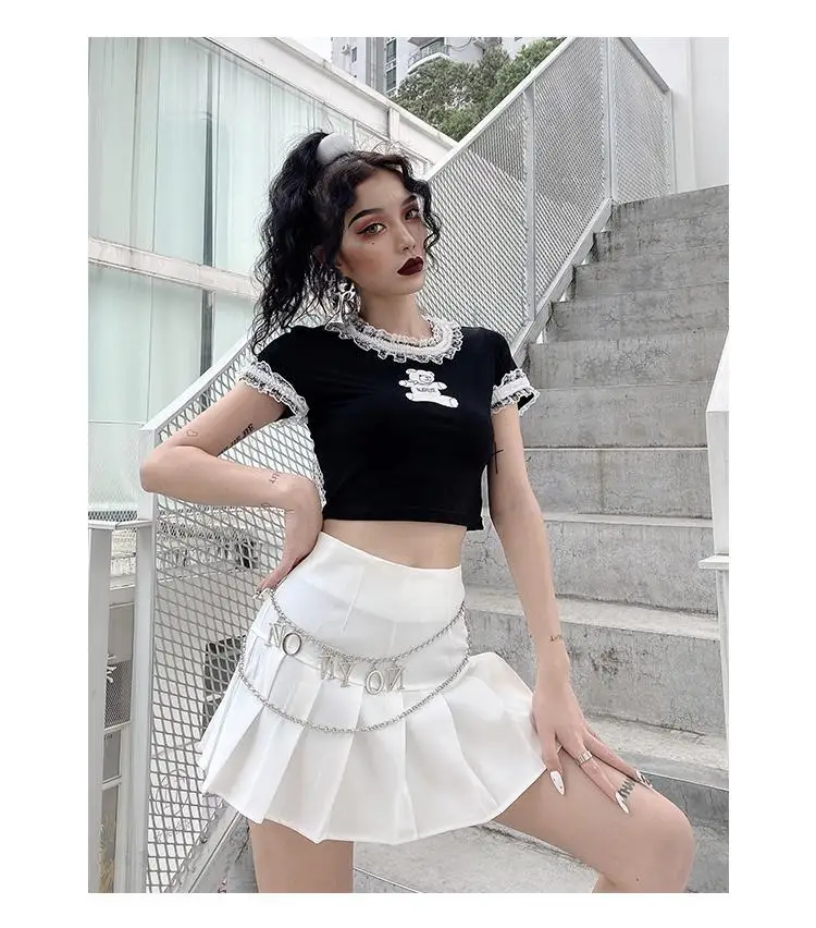 

Nice Pop cute lace bear t-shirt women's slim all-match top y2k tops graphic t shirts gothic punk clothes shirts for women