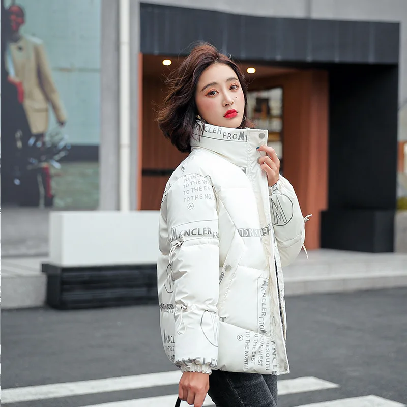 

Bright Face Down Cotton Jacket women's 2021 Autumn Winter New Thickened Loose Stand Collar Jacket