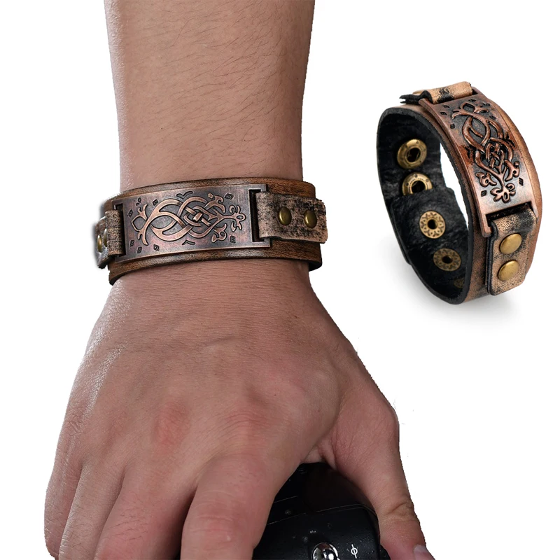

Men's Bracelet Fashion Leather Wrisband Punk Style Vintage Vikings Celtics Knot Wide Cuff Bracelet Bangle For Party Ornaments